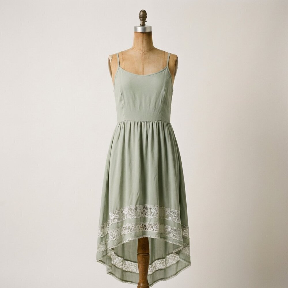 Band of Gypsies Sage Green Lace Inset High-Low Dress Wedding Guest Bridesmaid - Picture 7 of 16